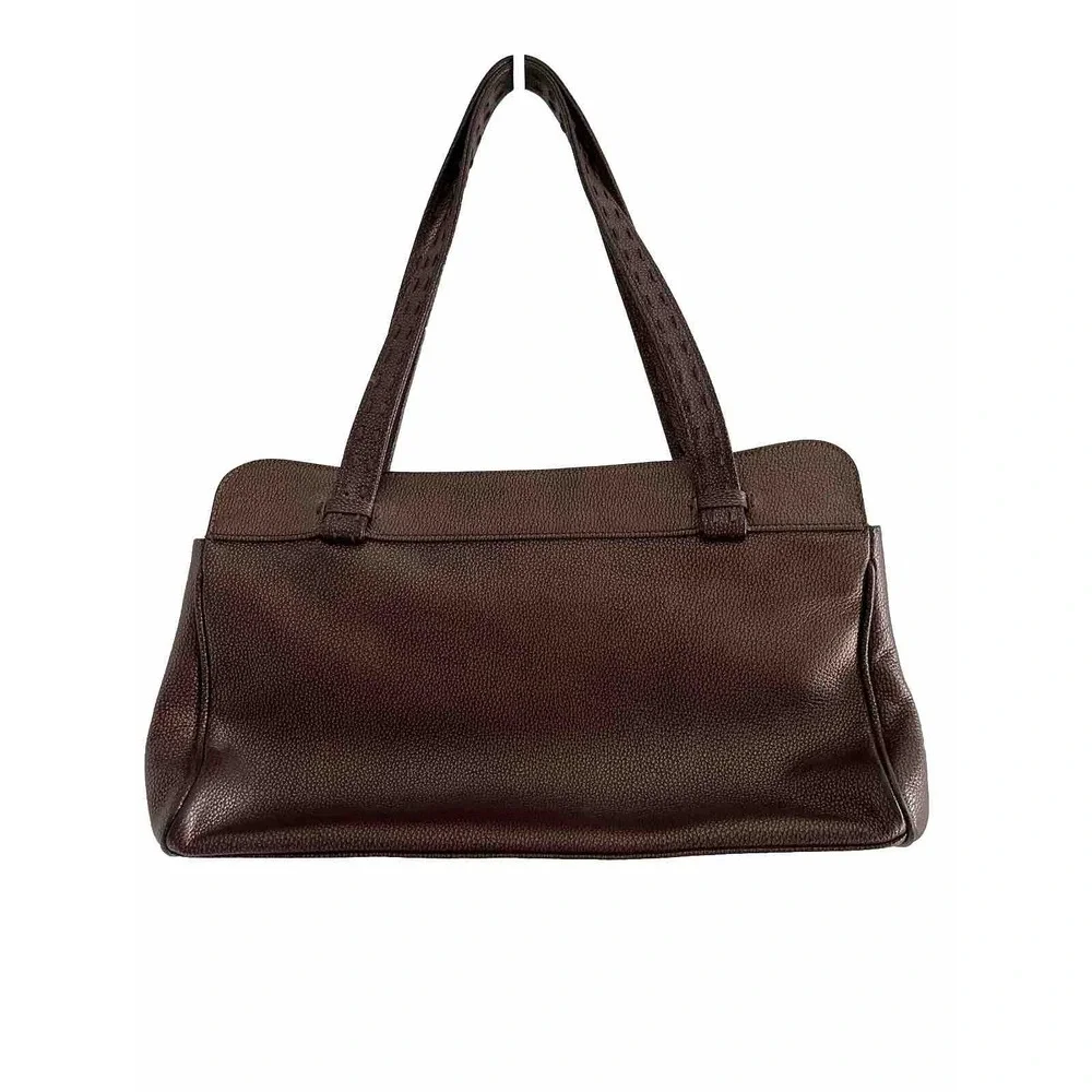 Ashneil Shimmer Brown Pebbled Leather Satchel Bag Silver Hardware Suede Lining